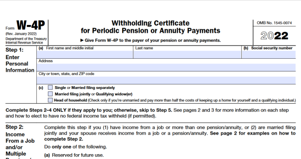 2022 Federal Tax Withholdings W-4P Form